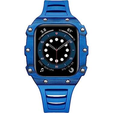 Imagem de SKXMOD Kit Mod de Fibra de Carbono de Luxo Rm Watch Case Elásticos, Para Apple Watch Series 8/7 45mm 44mm, Bumper 40mm Capa À Prova de Choque Fluoroelastômero Band Watch Acessórios para Homens Mulheres (Cor: Blue Carbo