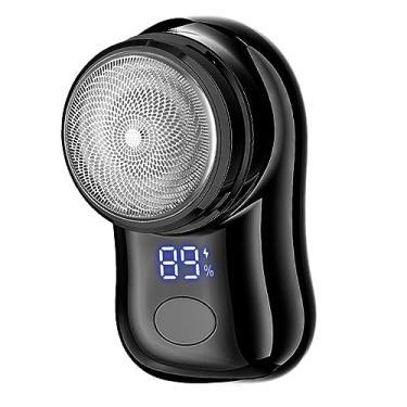 Imagem de harayaa Mini barbeador elétrico para homens, aparador de barba e removedor de pelos recarregáveis por USB, pequeno barbeador elétrico, remoção de pelos faciais, para viagens, acampamento, preto