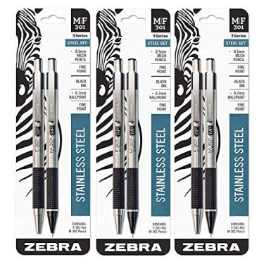Imagem de Zebra Pen Conjunto De Lapiseiras E Canetas Esferográficas Zebra M/F 301 Em Aço Inoxidável, Ponta Fina, Lapiseira Hb De 0,5 Mm E Caneta De Tinta De 0,7 Mm, Pacote Com 3 Preto