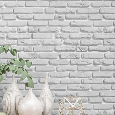 Imagem de Papel de Parede Adesivo Lavável Tijolo Branco efeito Canjiquinha Quarto Sala 3m