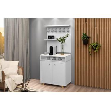 Imagem de Buffet/Aparador Com Painel ST Para o Cantinho do Café Estilo Retrô Com Pés em Madeira 2 Portas Com Detalhe a Lazer Cor Branco Acetinado