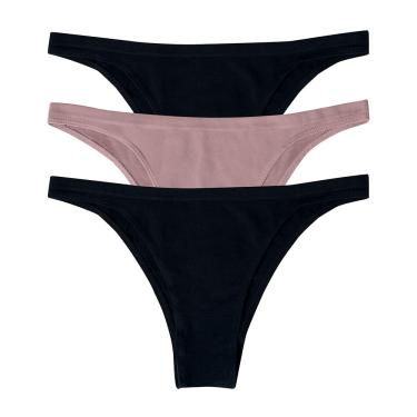 Imagem de Kit 3 Calcinhas Tanga, She, Microfibra Sem Costura, preto rosa preto, P