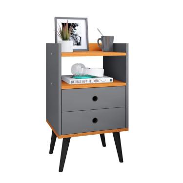 Imagem de Mesinha de Cabeceira Canto Quarto Mesa Auxiliar 2 Gavetas Nicho Apoio Lateral Cama Dream - Cinza/Cinamomo - RPM