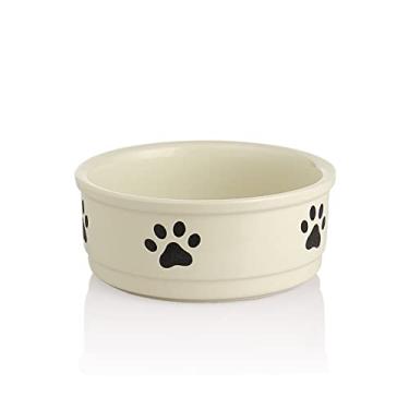 Imagem de Sweejar Tigelas de cerâmica para cães com padrão de pata, prato de ração para cães médios, tigela de porcelana para animais de estimação para água 90 ml (bege)