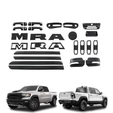 Imagem de Luyhok Para Dodge Ram TRX 1500 2022-2024 Acessórios exteriores de carro, tampa de gás, tampa de espelho, faróis de neblina frontais, letra frontal e traseira, alça da porta traseira, acabamento do corpo, puxador externo da porta da porta da porta estilo carbono