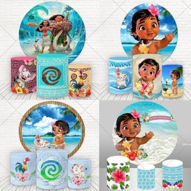 Imagem de Princesa bebê Moana Round Backdrop Cover para crianças  Baby Shower  Desenhos animados  Hawaii Maui