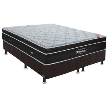 Imagem de  Cama Box King: Colchão Molas Ensacadas Ortobom SuperPocket Elegant + Base CRC Suede Black(193x203)