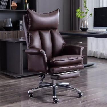 Imagem de Cadeira executiva grande e alta Cadeira ergonômica de couro PU com apoio lombar Cadeira de mesa de escritório com apoio para os pés Poltrona larga e grossa Assento chefe Cadeira traseira aju