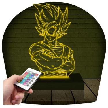 Imagem de Luminária Led Abajur  3D  Dragon Ball Z Goku 2  16 Cores + Controle Re