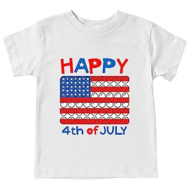 Imagem de Camiseta infantil para meninos e meninas, 4 de julho, estampa de letras americanas, camiseta patriótica Dia da Independência para crianças, C - Branco, 13-14 Anos