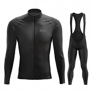 Imagem de Conjunto de camisa de ciclismo quente masculino de inverno térmico de lã para bicicleta ao ar livre manga longa 3D acolchoado babador calças para corrida de corrida, preto, PP (160 cm/53 kg)