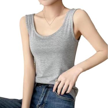 Imagem de Camisetas femininas versátil roupa exterior sexy sem mangas esportes alça de ombro larga cor sólida camiseta branca das mulheres (XL)