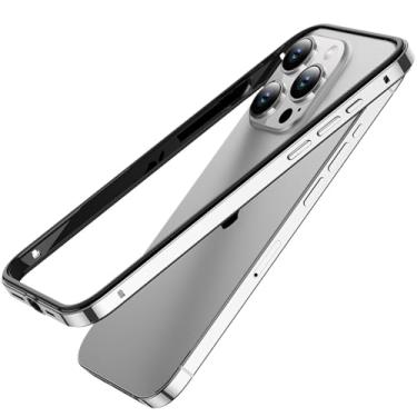 Imagem de Estrutura de metal de alumínio leve para iPhone 12 13 14 Plus 15 Pro Max Titanium Bumper Case Híbrido Siliicone Acessórios traseiros, prata BK Ping, para iPhone 15