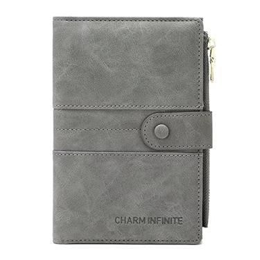 Imagem de Mudono Porta-passaporte e cartão para mulheres com bloqueio de RFID, carteira fina para viagem com compartimento para cartão de vacina, Cinza, Minimalista