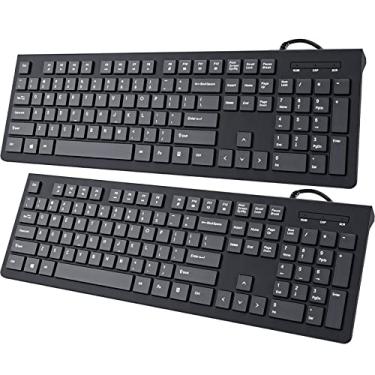 Imagem de Teclado com fio, teclado de computador com fio USB ultrafino, teclas de perfil baixo, resistente a derramamentos, teclas multimídia, compatível com Windows, Mac, Chrome, Linux e Android-2Black