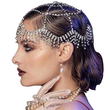 Imagem de NAISKA 1920s Malha Strass Tiara Boné Prata Borla Cristal Cabeça Corrente Casamento Noivas Headpieces Vintage Baile Fantasia Estilo Halloween Acessórios de Cabelo Joias para Mulheres e Meninas