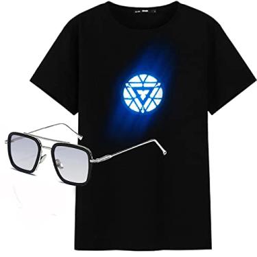 Imagem de Camiseta Arc Reactor com óculos de sol Tony Stark, camiseta iluminada homem de ferro coração reator cosplay novidade fantasia Stark, M, M