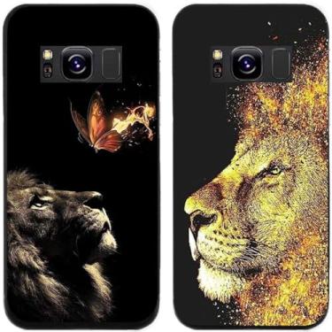 Imagem de 2 peças coruja lobo leão tigre gato pilha golfinhos pug husky cão dinossauro panda capa de telefone traseira gel TPU para Samsung Galaxy S8 (borboleta leão rei)