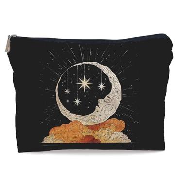 Imagem de Lacosu Bolsa de maquiagem de cogumelos coloridos com caveira gótica e lua, bolsa de maquiagem de esqueleto de caveira de Halloween para mulheres e meninas, presentes para amantes góticos,