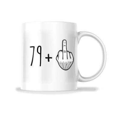 Imagem de Caneca 80th Birthday I Am 79 Plus 1 - Caneca engraçada de aniversário de dedo médio atrevida - Caneca de 325 ml Ótimo presente para férias, aniversário, Natal - Caneca de sublimação de tinta cerâmica