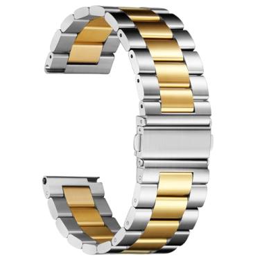 Imagem de Nelumbo Pulseiras de relógio de corrente de metal de liberação rápida, pulseira executiva de aço inoxidável sólido de 22 mm para Samsung Gear S3/Galaxy Watch 46 mm (2019)/Galaxy Watch 3 de 45 mm (ouro