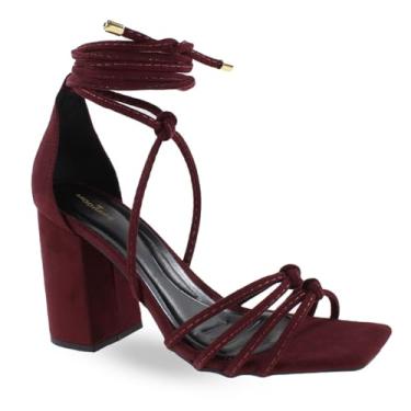 Imagem de Sandália Modarpe Salto Bloco Grosso Amarração Feminina B15 Cor:Vermelho;Tamanho:38