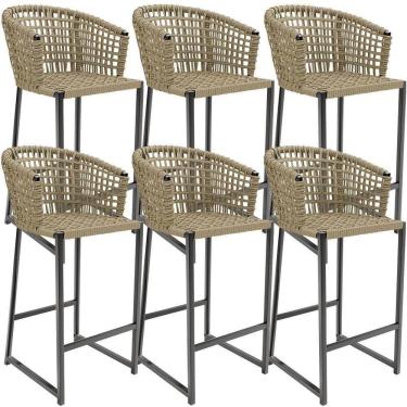 Imagem de Kit 06 Banqueta Área Gourmet Cozinha Varanda D04 Bege