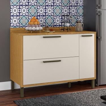 Imagem de Balcão de Cozinha 120cm 1 Porta 1 Gaveta Porta Condimentos e Tampo 100% MDF Vicenza Espresso Móveis Amêndoa/Off White