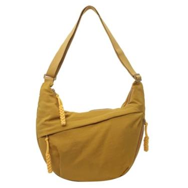 Imagem de Bolsa Hobo para mulheres e homens, bolsa de ombro crescente, retrô, de lona de nylon, bolsa transversal de veludo cotelê despojado, Amarelo
