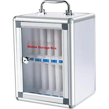 Imagem de armário de armazenamento de telefone Cofre de telefone móvel do hospital de conferências da empresa Armário de telefone móvel transparente com fechadura Caixa de armazenamento de telefone mó