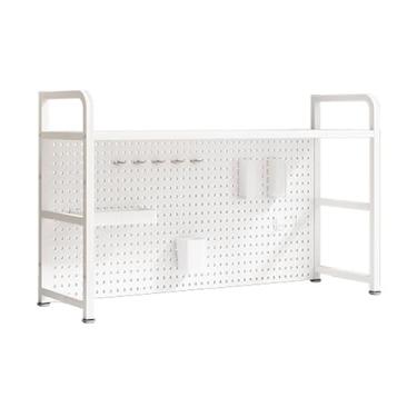 Imagem de Prateleira de armazenamento de mesa, prateleira ajustável com placa perfurada e ganchos de metal para armazenamento de organização