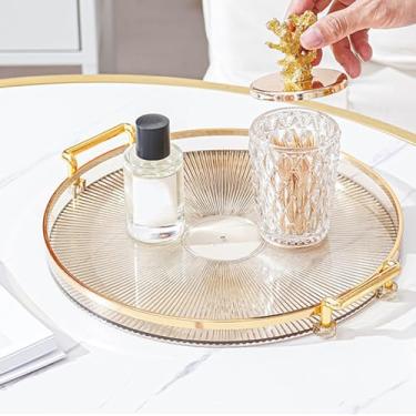 Imagem de Bandeja de Servir Redonda, Bandeja Redonda Elegante Com Alça Dourada, Frutas, Sobremesas, Lanches, Bandeja de Servir Comida, Prato Decorativo para Bar, Penteadeira, Mesa de