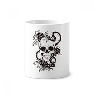 Imagem de Porta-canetas de escova de dentes com estampa de cobra e caveira de animal, copo de cerâmica branco, 355 ml