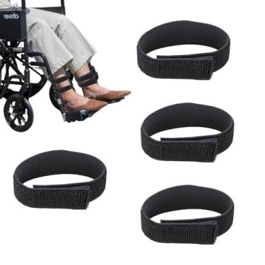 Imagem de 4 peças de alças de perna de cadeira de rodas, apoio para os pés de retenção para cadeira de rodas, cinto de proteção de perna alça de descanso de pé (preto)