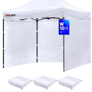 Imagem de CLAETF Instant Canopy SunWall para dossel pop-up de 3 x 3 m, barraca de dossel com paredes laterais, tecido Oxford 210D com 99% de proteção UV à prova d'água, toldo comercial/tenda pop-up (branco, 3