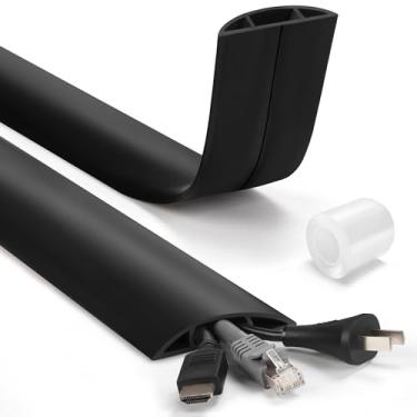 Imagem de LZEOY Escondedor de cabo resistente de 1,8 m para piso, capa preta para gerenciamento de cabos, fios elétricos ocultos, protetor com cavidade de cabo de 2 cm L x 0,8 cm A