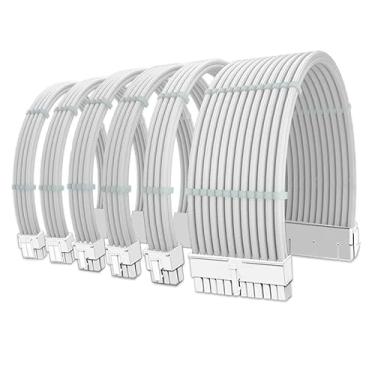 Imagem de KIT 6 CABO SLEEVED FULL WHITE EXTENSOR FONTE 1x ATX (24PIN) + 2x CPU (4+4PIN) + 3x GPU (6+2PIN) - BRANCO
