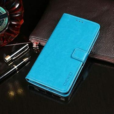 Imagem de NEKOYA Capa compatível com Nubia Red Magic 5G, capa carteira flip de couro com compartimento para cartão, suporte e fecho magnético, capa para Nubia Red Magic 5G azul claro