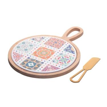 Imagem de WOLFF - Conjunto 3 Peças para Queijo com Bandeja de Bambu Faca Dourada e Tábua Ladrilho 20x28x1,5cm