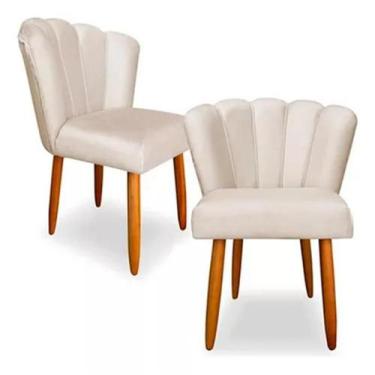 Imagem de Kit 2 Cadeiras Poltrona Sala Jantar Penteadeira Pétala Suede Bege - LM