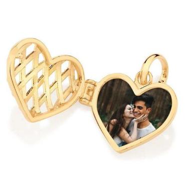 Imagem de Pingente  banhado ouro 3x 24k 18k e 22k  feminino casal relicário com 