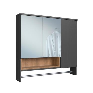 Imagem de Armário de Banheiro com Espelho e Nicho Cecília 3 PT Mel e Grafite