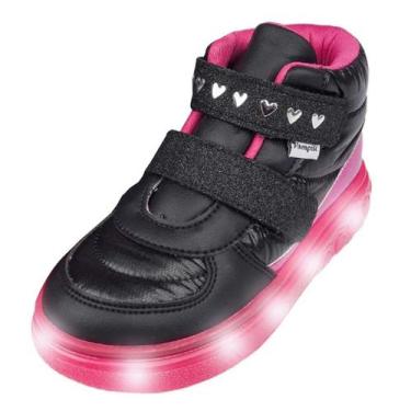Imagem de Tenis Infantil Menina Cano Médio Casual Led Pampili Sneaker, Preto, 24