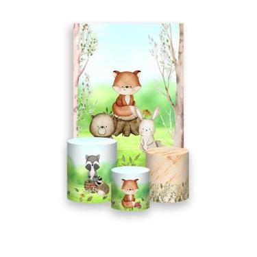 Imagem de Painel De Festa Vertical 1,50 x 2,20 + Trio De Capas Cilindro - Bosque