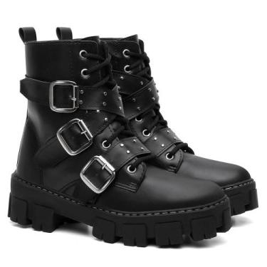 Imagem de Bota Feminino Preta Coturno Sola Tratorada Macio - Rizzi Shoes, Preto,