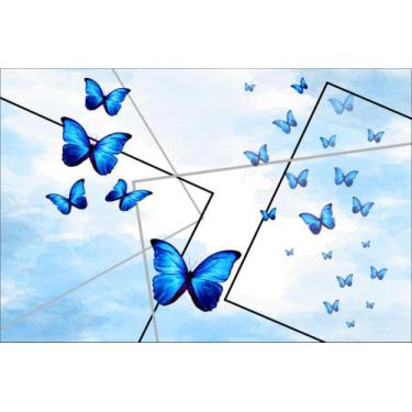 Imagem de Painel de Lona Borboletas Azuis Fundo Azul Aquarela Formas - Fabrika d