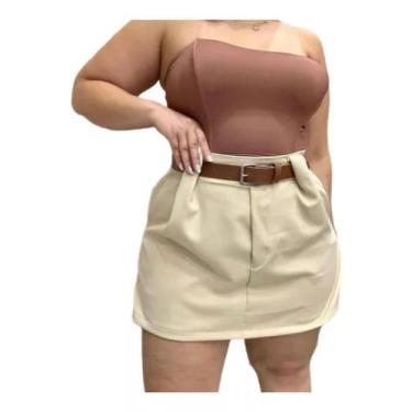 Imagem de Shorts Saia Plus Size Alfaiataria Luxo Moda Elegante Com Cinto Caramel
