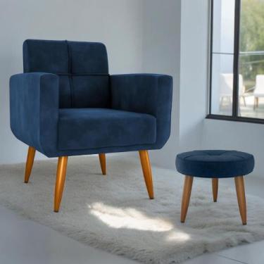 Imagem de Conjunto  Poltrona e Puff Decorativos Josh Veludo Azul - Mais de Casa