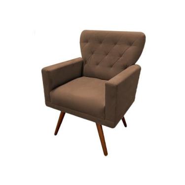 Imagem de Poltrona Decorativa Aurora Suede Marrom Pés Madeira Ms Decor - Mansão 