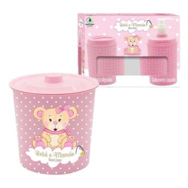 Imagem de Kit Porta Algodão e Porta Sabonete Liquido + Lixeira - Rosa - Monte Li